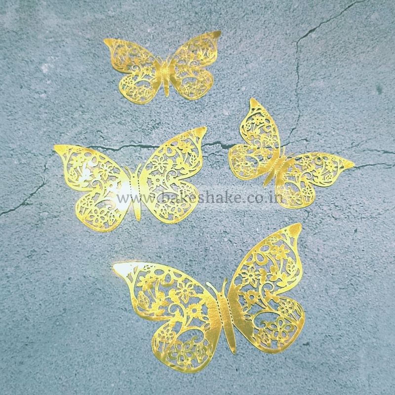 12 Glittery Gold Butterfly Cake Toppers - Perfect for Birthday Parties!