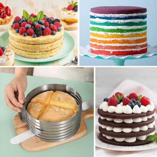 7-Layer Cake Cutter | Cake Slicer 9-12 Inch Stainless Steel Adjustable Layered Cake Slicer 