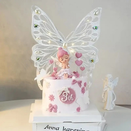 Big Butterfly with Led Lights for Cake Decor - White