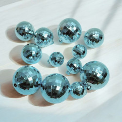 Blue Disco Faux Ball Toppers for Cake Decoration (12 Pcs)