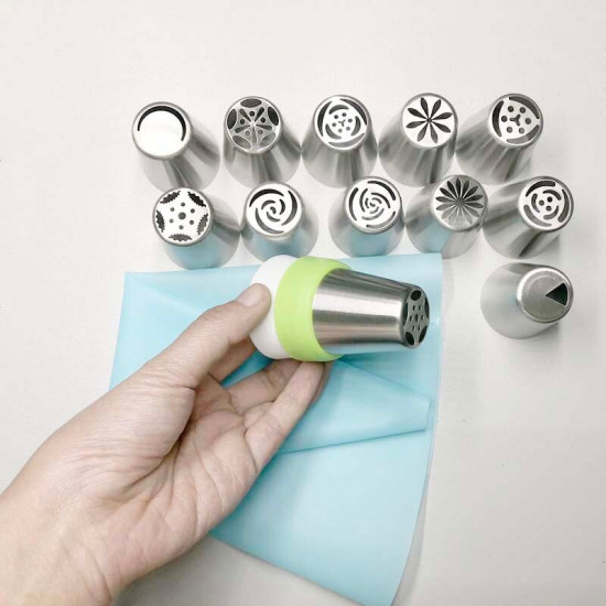 Buy HiFam 12 PCs Cake Decorating Nozzle with Icing Piping Bag | Frosting Icing  Piping Bag Tips with Steel Nozzles | Reusable & Washable | (12 Pcs) Online  at Low Prices in India - Amazon.in