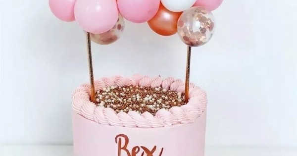 Pink Gold Confetti Balloon Cake Topper