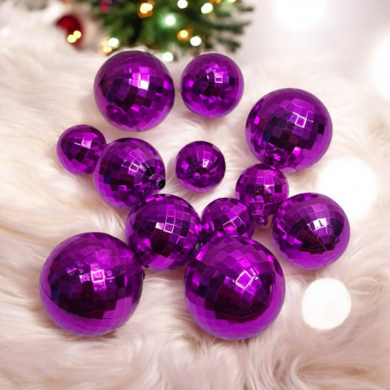 Purple Disco Faux Ball Toppers for Cake Decoration (12 Pcs)