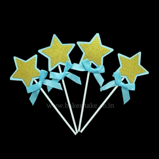 Star Cake Topper Set of 4 - Blue Gold