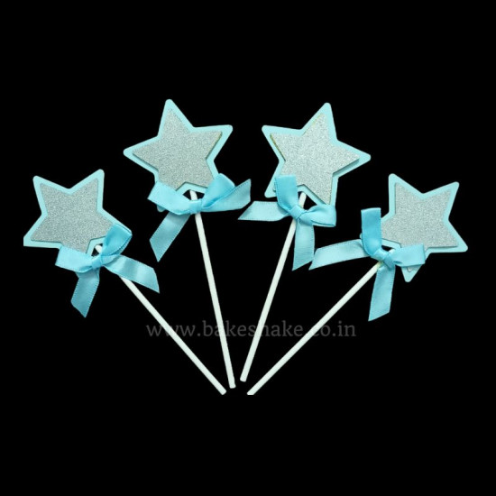 Star Cake Topper Set of 4 - Blue Silver