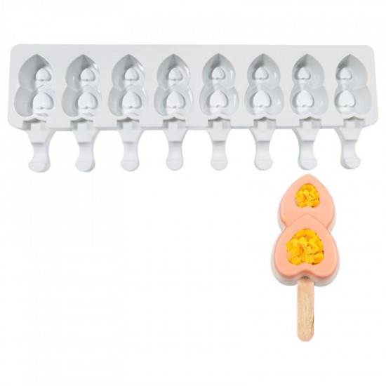 Double Heart Shape Popsicle Mould 8 Cavity