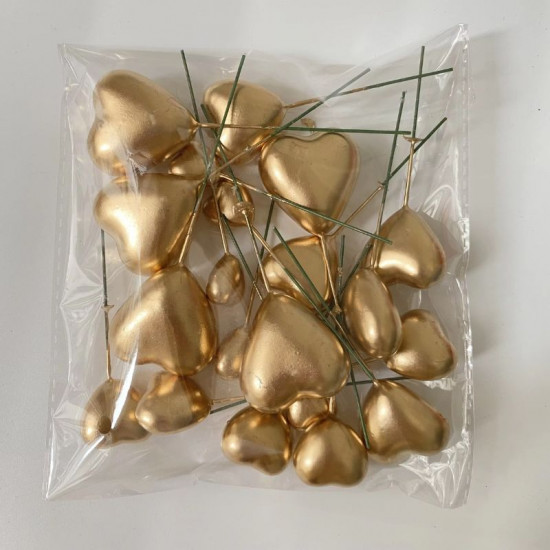 Gold Faux Heart Toppers for Cake Decoration (20 Pcs)