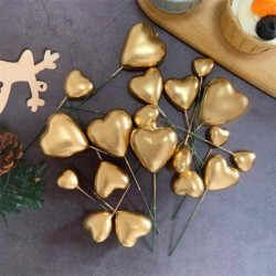 Gold Faux Heart Toppers for Cake Decoration (20 Pcs)