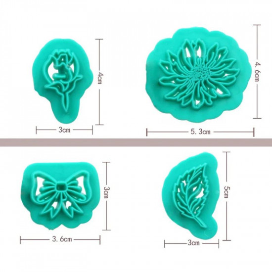 Leaf, Flower, Bow Cookie Stamp Cutter 4 Pcs