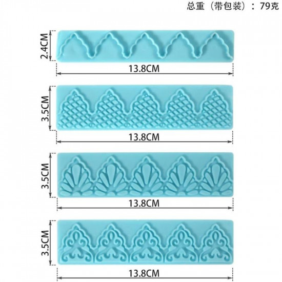 Frill Ribbon Lace Embosser Mould | Cake Border Fondant Cutter Set of 4