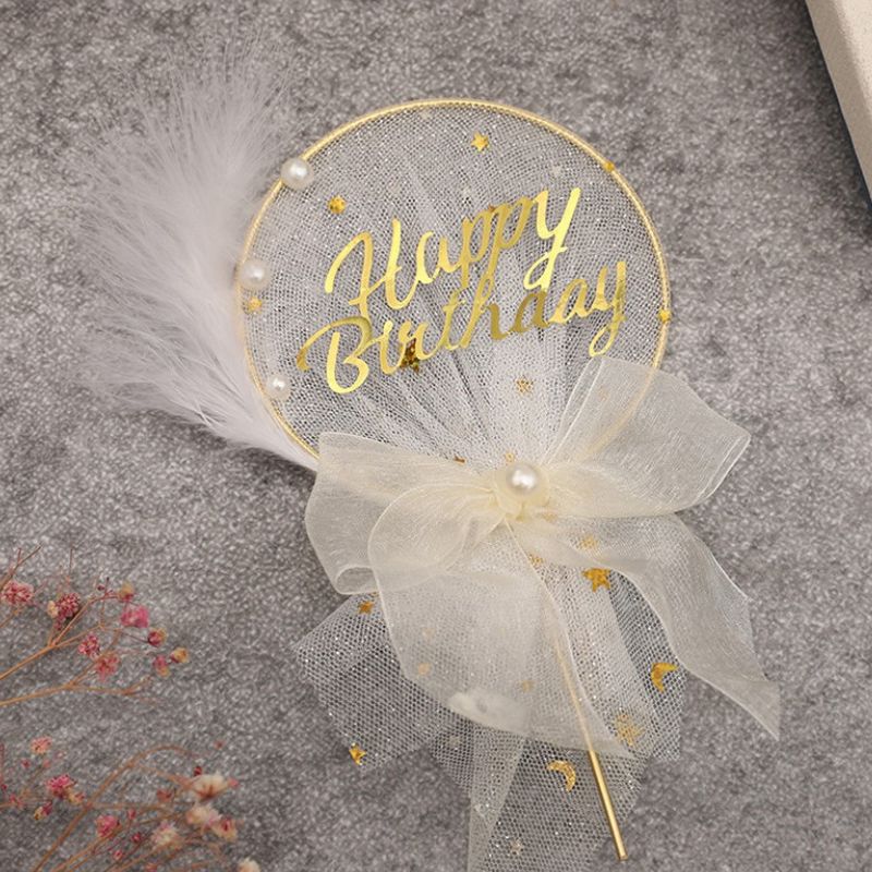 Acrylic Happy Birthday Cake Topper Gold Stars Ribbon Cake Topper Flags For  Gilrs Birthday Party Cake Decorations Baby Shower - Cake Decorating  Supplies - AliExpress