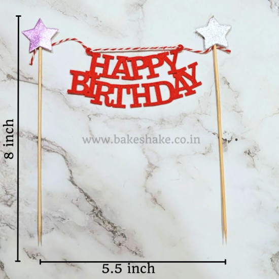 Happy Birthday Hanging Cake Topper - Red