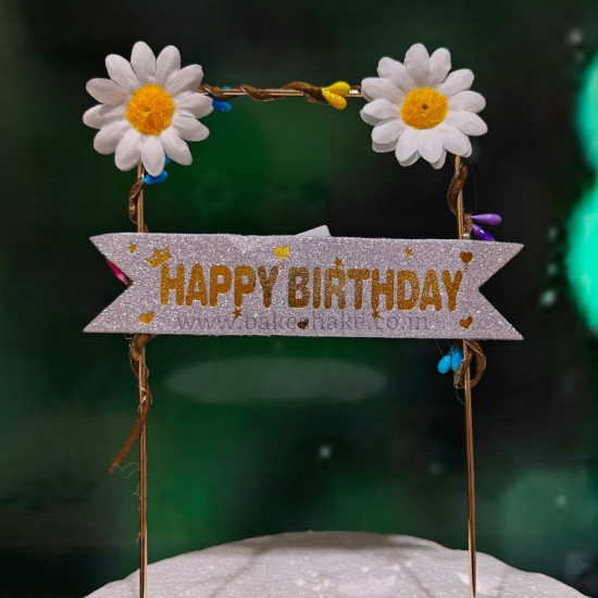 Happy Birthday Led Topper White Flower