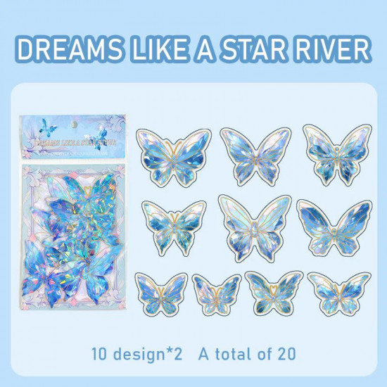 Holographic 3D Butterfly Stickers (20 Pieces) - Blue