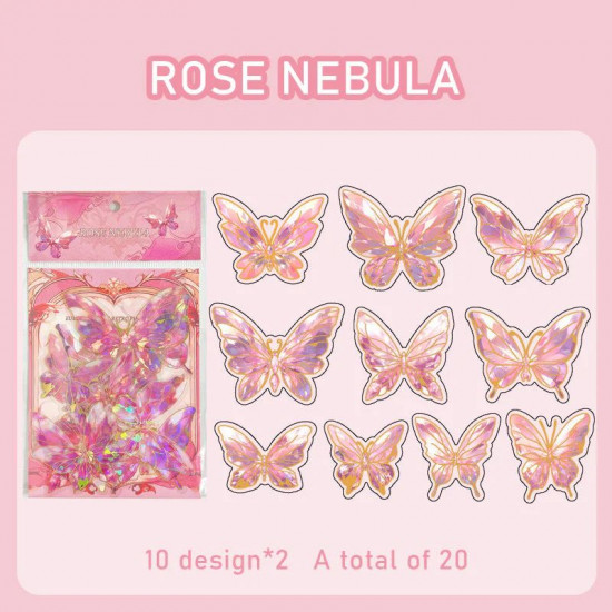 Holographic 3D Butterfly Stickers (20 Pieces) - Pink