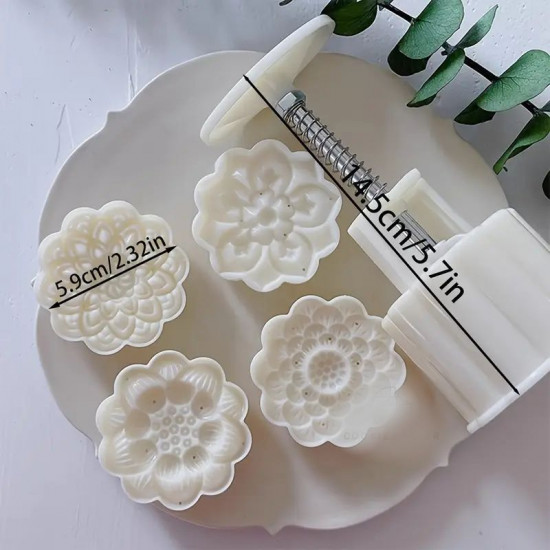 Moon Cake Mould / Cookie Press Stamp - 4 Unique Flower Design