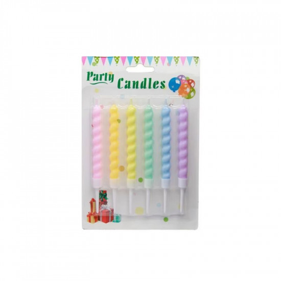 Pastel Colour Spiral Candle with Holder (Set of 6)