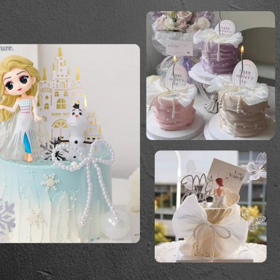 Pearl Bow Cake Topper Set of 2