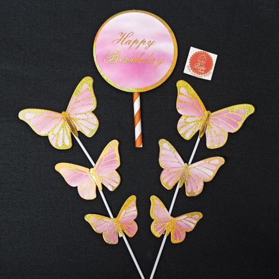 Pink Butterflies Birthday Topper