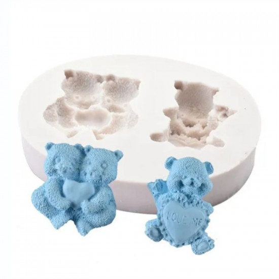 2 Cavity Teddy Bear Love Silicone Mould